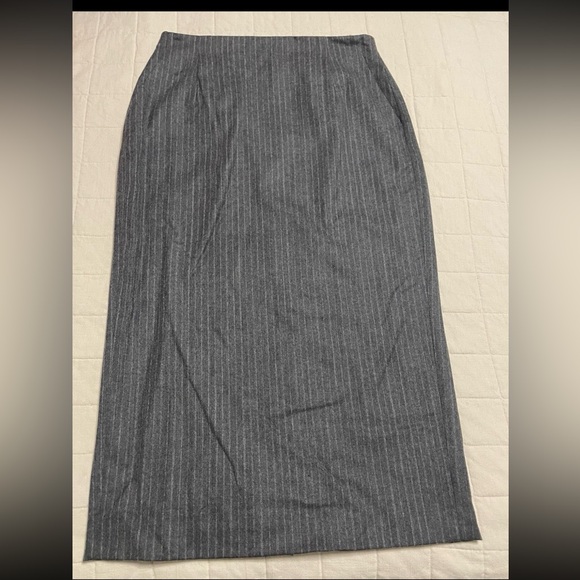 Rafaellla Gray & White Pinstripe Wool Maxi Skirt - Picture 9 of 10